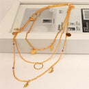 Bohemian Leaf Crystal Necklace Multilayer Long Necklace Women Pendant Neckla BX