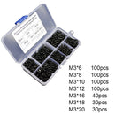 500pcs M3 Black Carbon Steel Pan Head Round Head Self Tapping Screw Set DUP