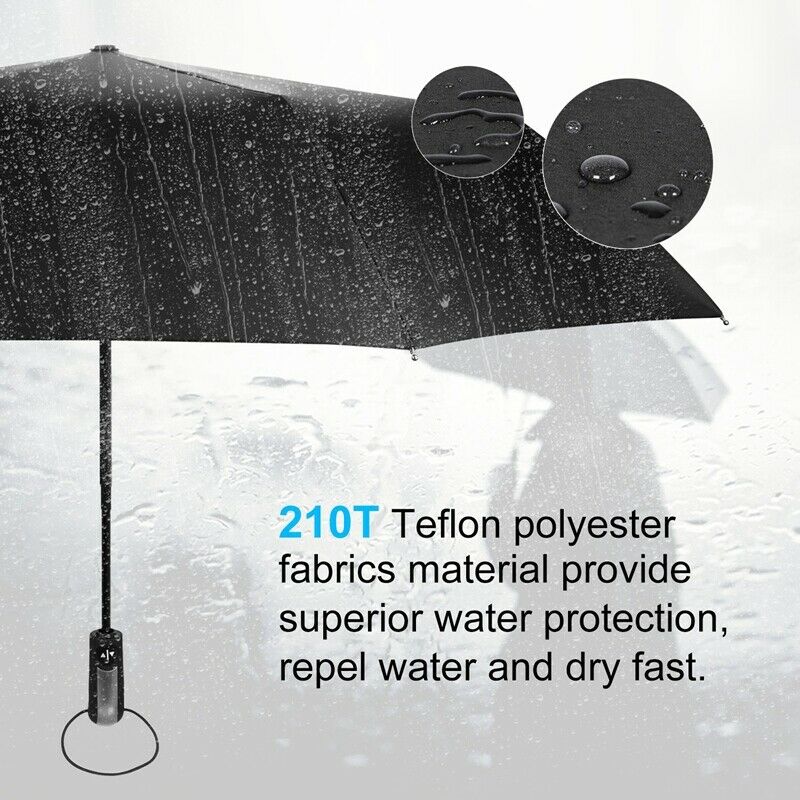 Travel Umbrella Large Umbrella Windproof Waterproof,Compact Folding Black U D3U6