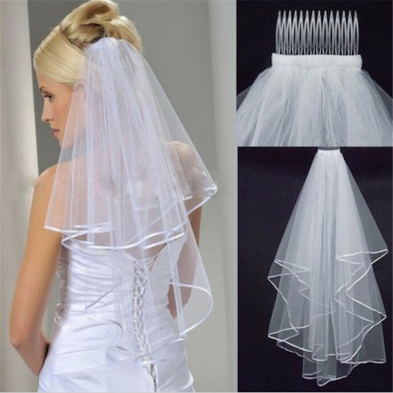 Elegant White Elegant Beauty Two Layers Short Net Tulle Bride  For Wedd â„–[