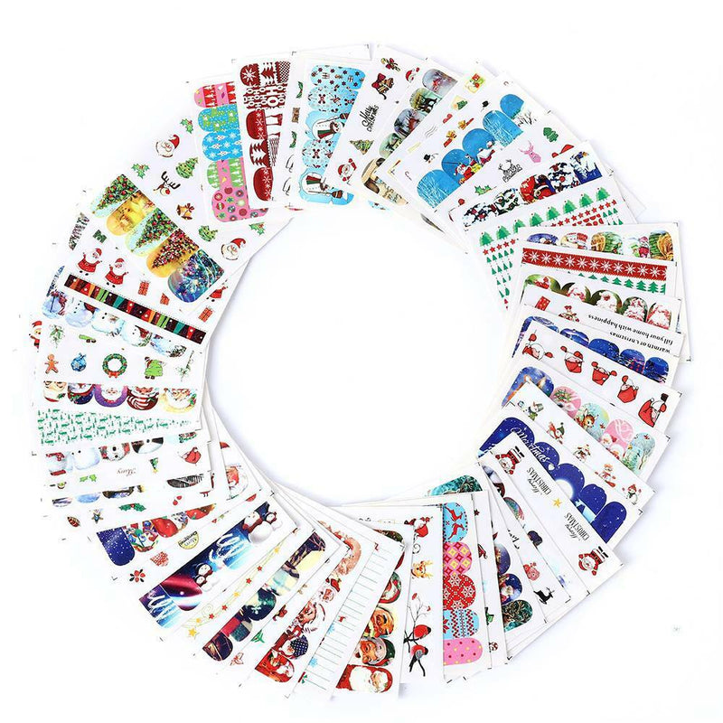 48Pcs Full Wrap Water Transfers Nail Art Stickers Decals Christmas Snowflakes