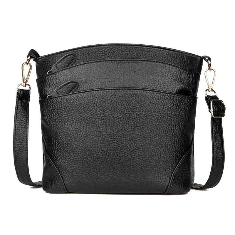 Solid Color Shoulder Messenger Handbags Women Leather Crossbody Bag (Black)