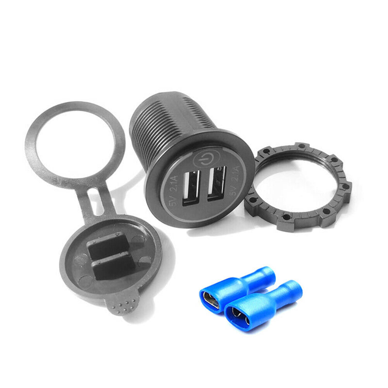Car Boat Motorcycle Touch Switch 4.2A Dual USB Charger Socket with 2 Terminals
