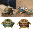 Tibetan Buddhist Pattern Incense Burner Holder Colorful Lotus Flower-Blue
