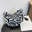 Animal Pattern Shoulder Underarm Bag Women Plush Top-handle Handbag (7)