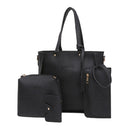 4pcs/set Litchi Leather Tassel Women Tote Shoulder Handbag Card Bags (Black
