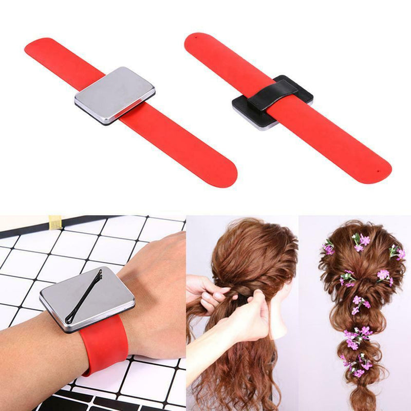 Salon Magnetic Bracelet Wrist Band Strap Belt Hair Clip Hairdressing (Red)
