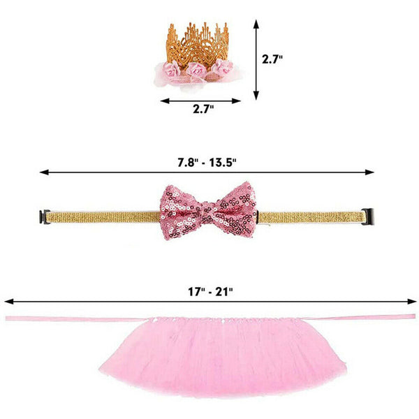 Tutu Skirt Dog Birthday Set Pet Decoration Crown Hat Party Supplies Headdress