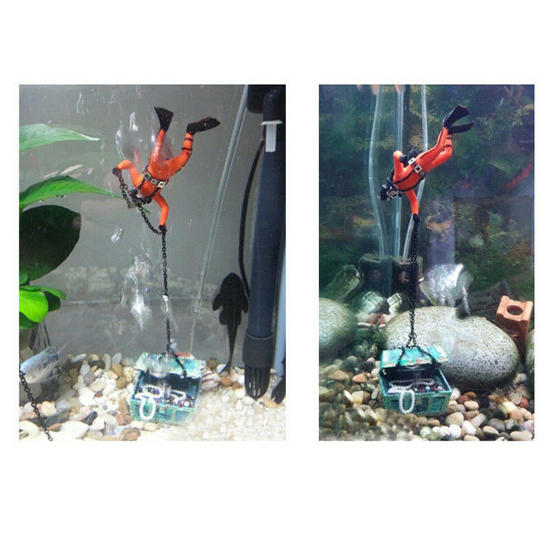 Frogman Diver Treasure Chest Shaped Action Air Ornament Fish Tank Aquarium Decor