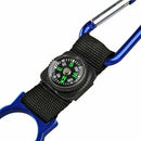 5 Black Carabiner Water Holder Bottle Clip Strap W/ Compass Camp Hiking Out A4B4