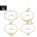 4pcs/set Retro Lily Flower Bracelet Boho Moon Women Charm Bangle Jewelry
