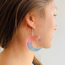 Clear Holographic Crescent Moon Earrings Iridescent Lightweight Jewelry A Pair