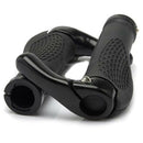 1Pair Ergonomic Rubber Bicycle Handlebar Grips w/ Aluminum Bar Ends (Black)