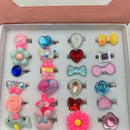 1Box Little Girl Jewel Rings Adjustable, Girl Pretend Play and Dress Up Rings