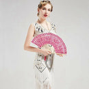 Lace Folding Handheld Fan Embroidered Bridal Hand Fan with Bamboo Staves fo H4N8