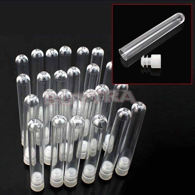 10 X NEW 12x100mm Clear Plastic Test Tubes with White Caps SE