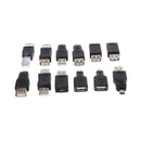 12pcs OTG USB 2.0 Connectors, USB-A Male/Female to Micro-B Mini-B RJ45