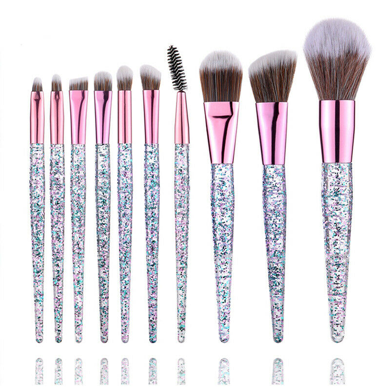 10Pcs Crystal Makeup Brushes Set Women Face Eye Shadow Foundation Blush Br BX