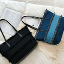 Canvas Tassel Large Capacity Stitching Composite Handbag Canvas Ladies Shou