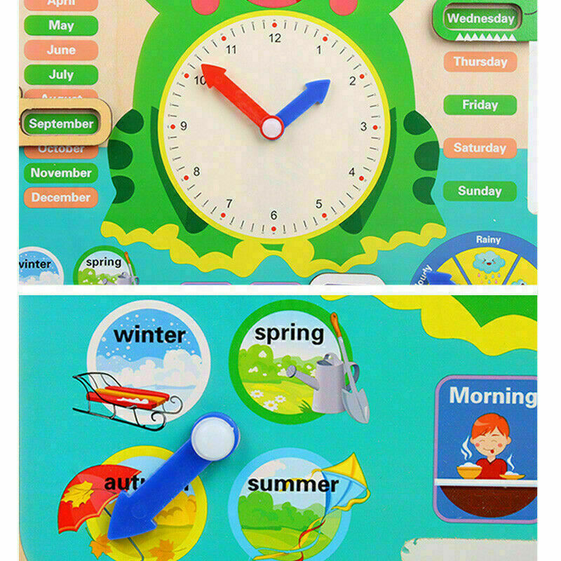 Wooden Calendar Clock Educational Weather Season Toys Clock Learning For Ki Y6K4