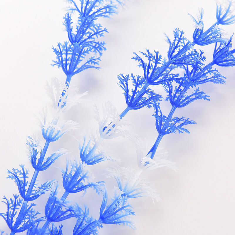 White Blue Plastic Grass Underwater Ornament for Fish TankBX