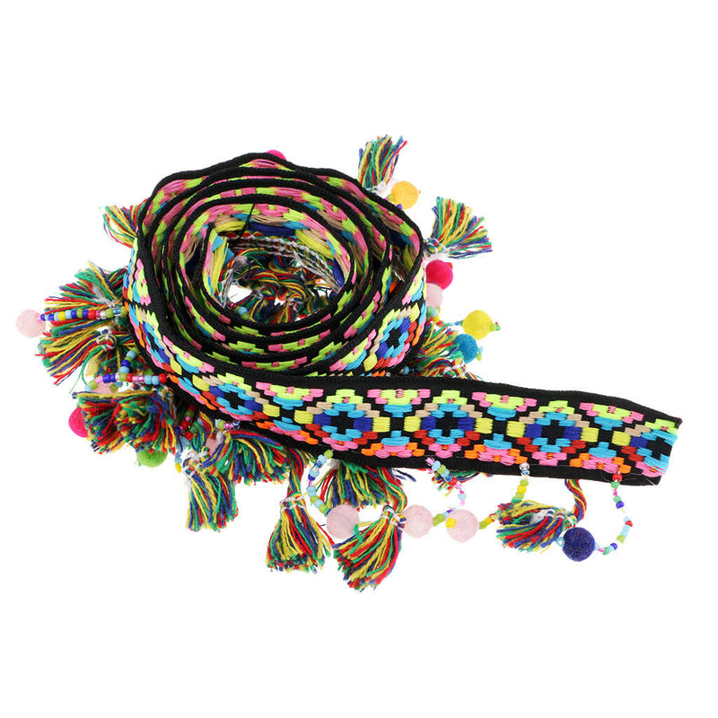 1 Yd Ethnic Style Colorful Pom Pom Ball Beads Lace Tassel Ribbon Fringe Trim