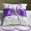 Double-Heart Rhinestone Wedding Ring Pillow Cushion Bearer, Purple C7X9