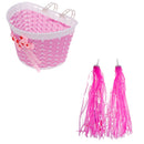 Children Kids Bicycle Front Basket + Pink Handlebar Grip Tassels Streamers