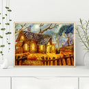 Rural Wood House Painting Kit Full Round Drill Rhinestone DIY Drawing Decor