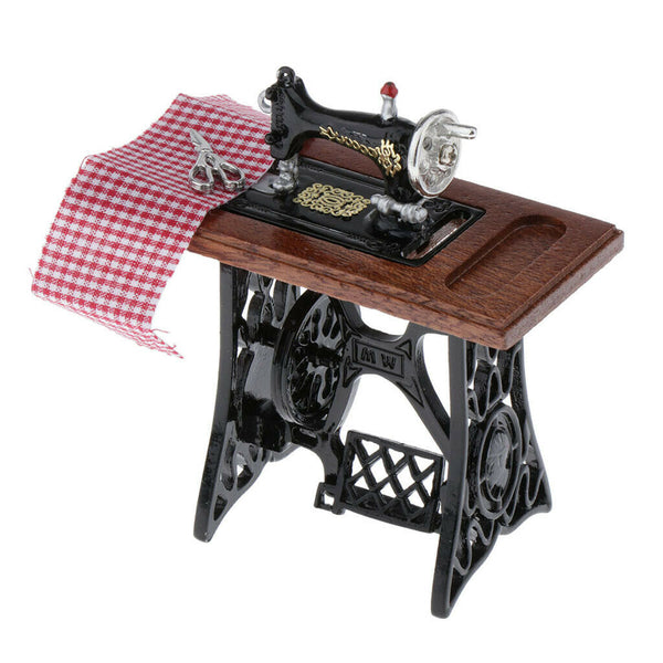 1/12 DollsHouse Furniture metal sewing machine with fabric decor accessories