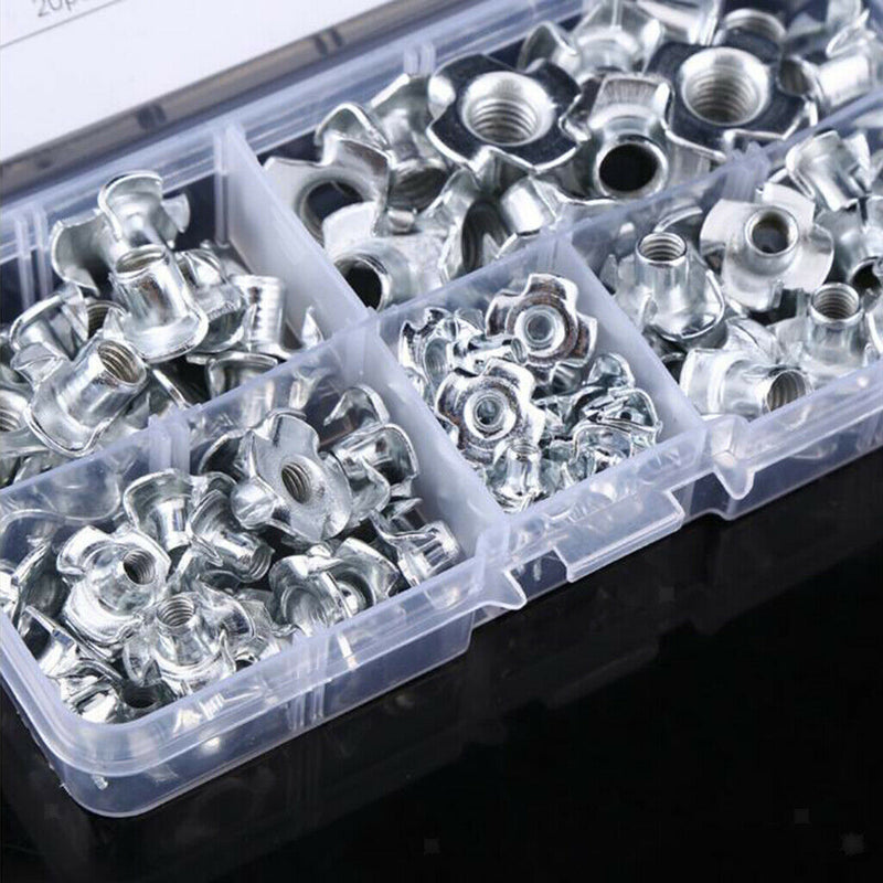 80Pc M3  M5 M6 M8 Carbon Steel Plated Four Prong Furniture T Nuts Blind Nut