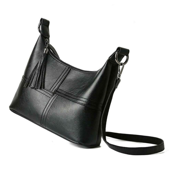Women Messenger Soft Leather Shoulder Bags Tassel Crossbody Handbags (Black A#S
