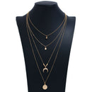 Women Multi-layer Chain Sequin Moon Pendant Crystal Choker Necklace Jewelry