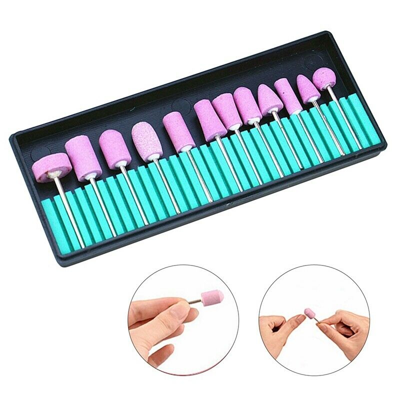 12Pcs/Set Ceramic Electric Machine Drill Bits File Nail Art Polishing Grind H1W5