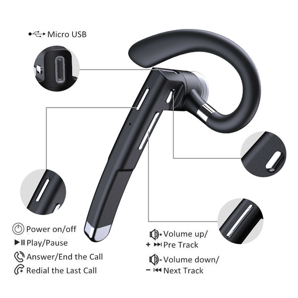 Bluetooth Headset Wireless Earpiece Driver Trucker Headphone Noise Cancelling