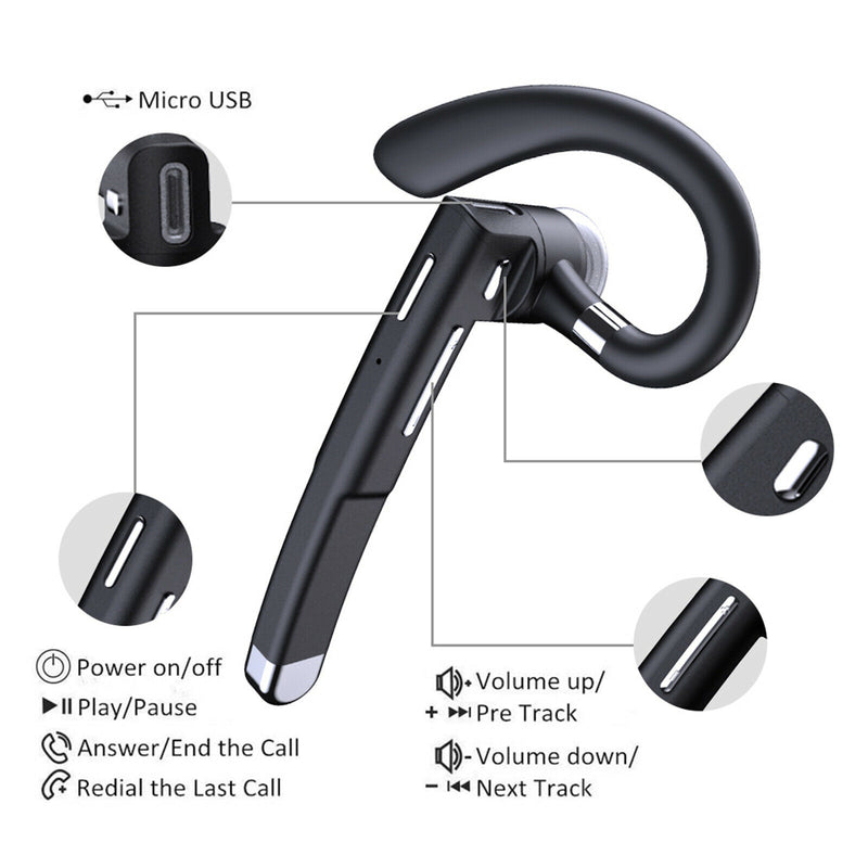Bluetooth Headset Wireless Earpiece Driver Trucker Headphone Noise Cancelling