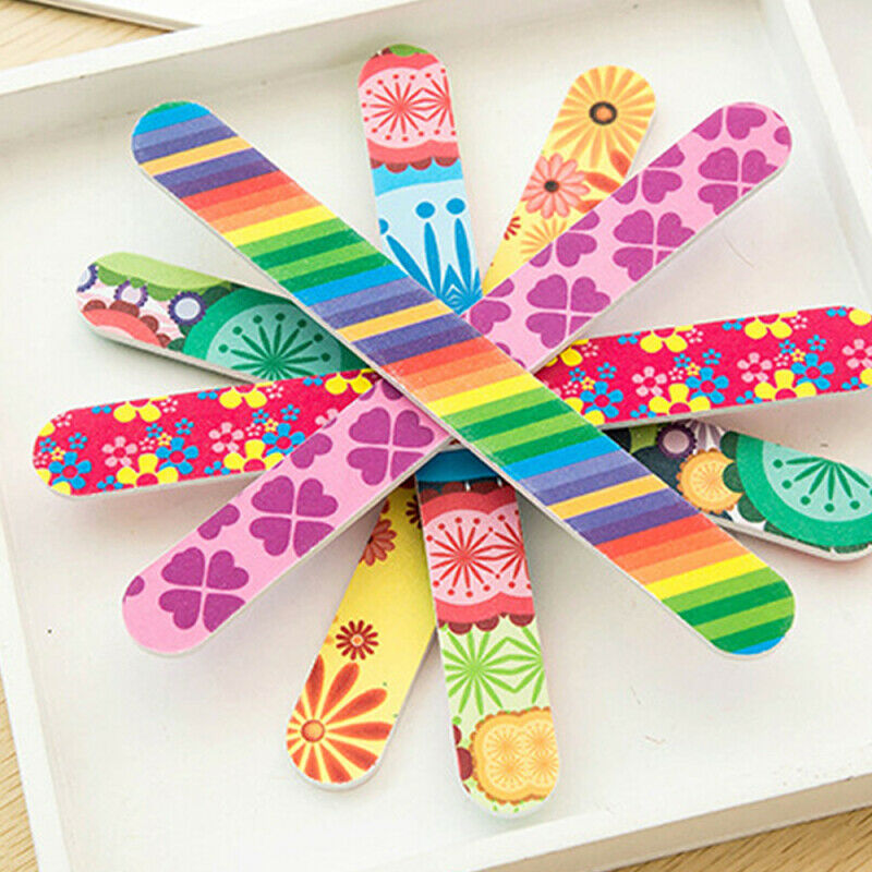 HOT Set of 5 Colorful Floral Prints Nail Files Double Sideds Durable Nail Art