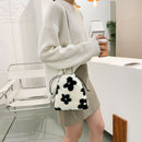 Women Plush Shoulder Crossbody Bag Mini Drawstring Clutch (Flower Printed)