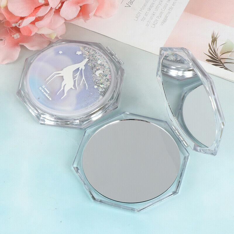 Mini Makeup Mirror Drift Sand Portable Cosmetic Folding Compact Pocket JC3C