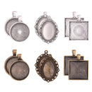 72pcs 3 Styles Round Oval Square Pendant Trays with Glass Cabochon Crafts D3C