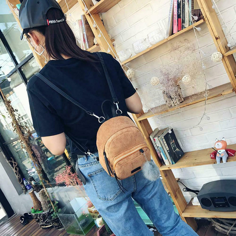Girl Mini Backpack Women Fur Ball Winter Velvet Shoulder Bag(Khaki)