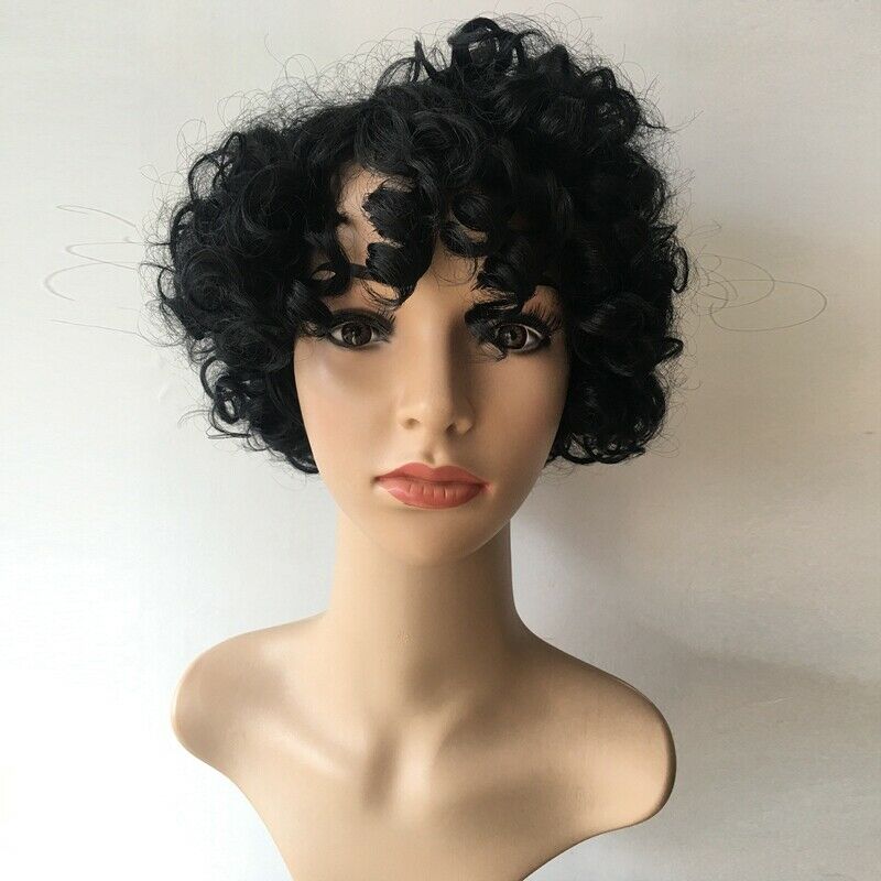 Synthetic Curly Hair Wig Female Short Hair Human Hair Wig Black Natural Vol K4P4