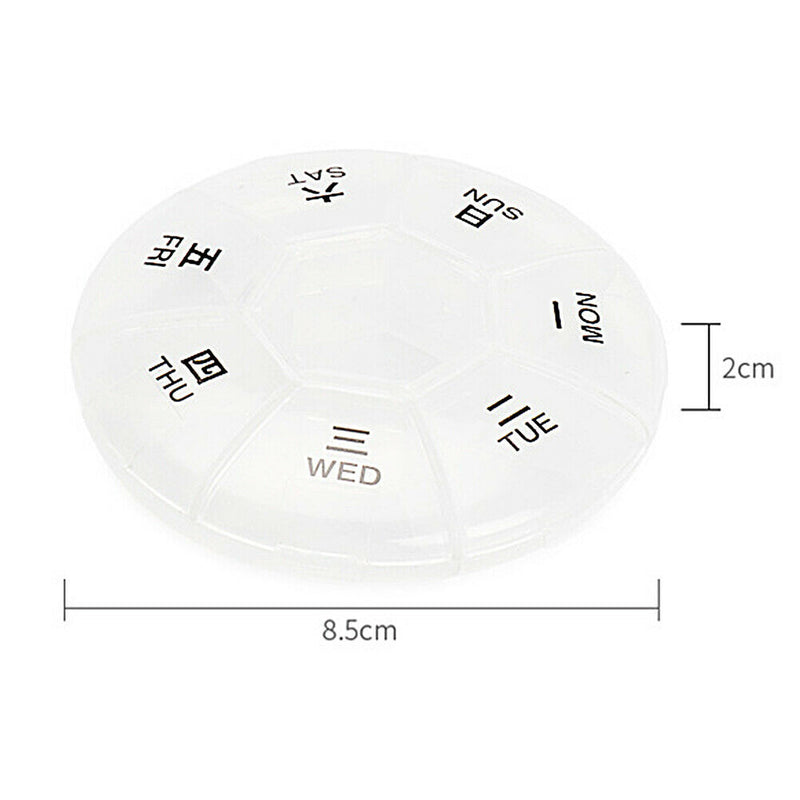 Weekly mini round 7 grids portable plastic medicine box travel storage box