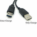 Black USB 3.0 Female to Dual USB Male Extra Power Data Y Extension Cable fo