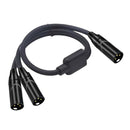 3Pin XLR Male Jack To Dual 2 Male Plug Y Splitter Adaptor Audio Cable Black