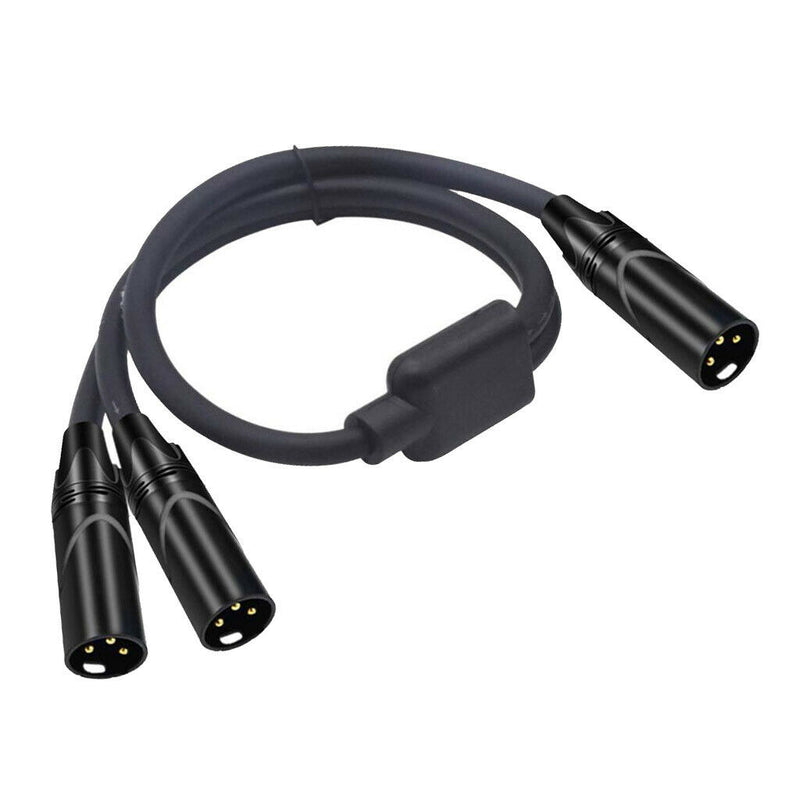 3Pin XLR Male Jack To Dual 2 Male Plug Y Splitter Adaptor Audio Cable Black