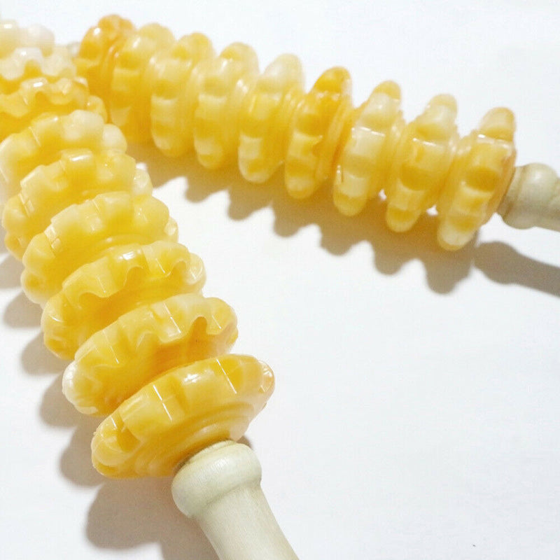 Massage Roller Stick Plastic Wheel Wood Handle Health Massager 9 Rollers f. Body