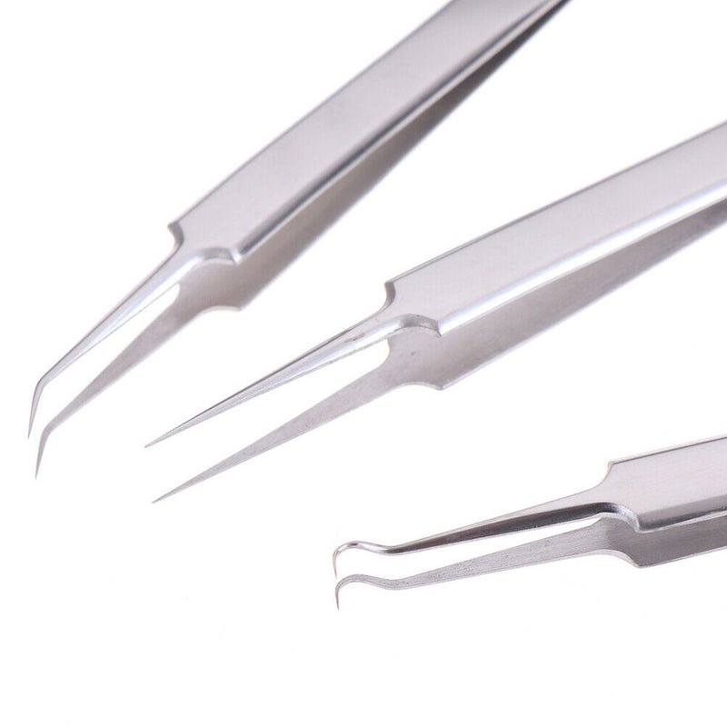 3PCS Precision Tweezers Stainless Steel Curved Fine Tip acne Tweezers Plier 3C