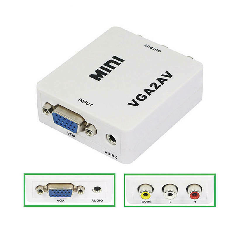 VGA to AV RCA Composite Converter Adapter Box with Audio PC to TV White
