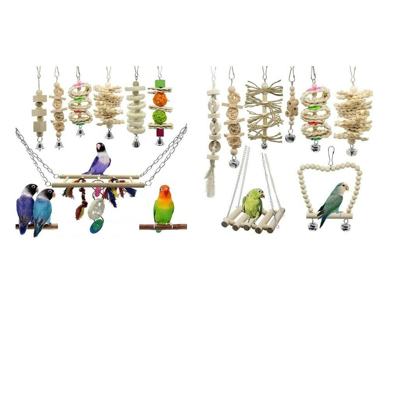 Set Of 15 Bird Parrots Stand Swing Chew Toys For
